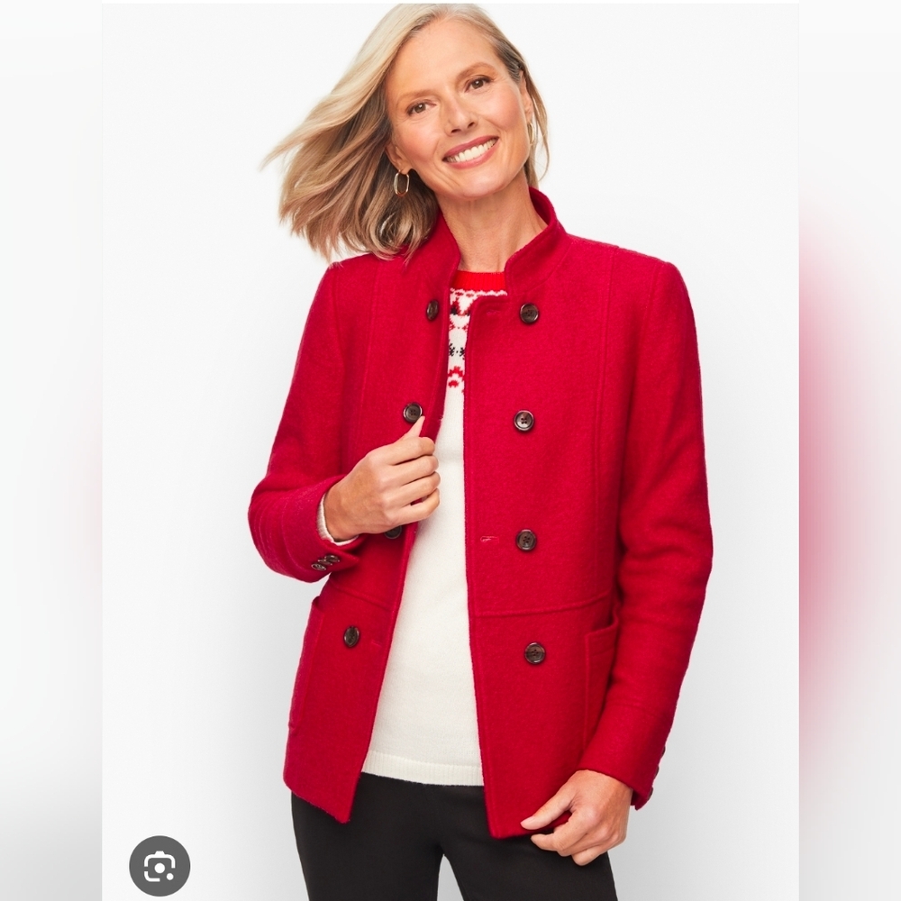 Talbots Bright Red Double-Breasted Pea Coat - Size 18